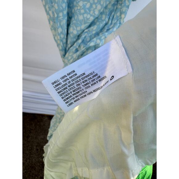 RIXO x Target Light Blue Floral Lace V-Neck Swing Puff Sleeve Midi Dress Sz 16 - Picture 8 of 10